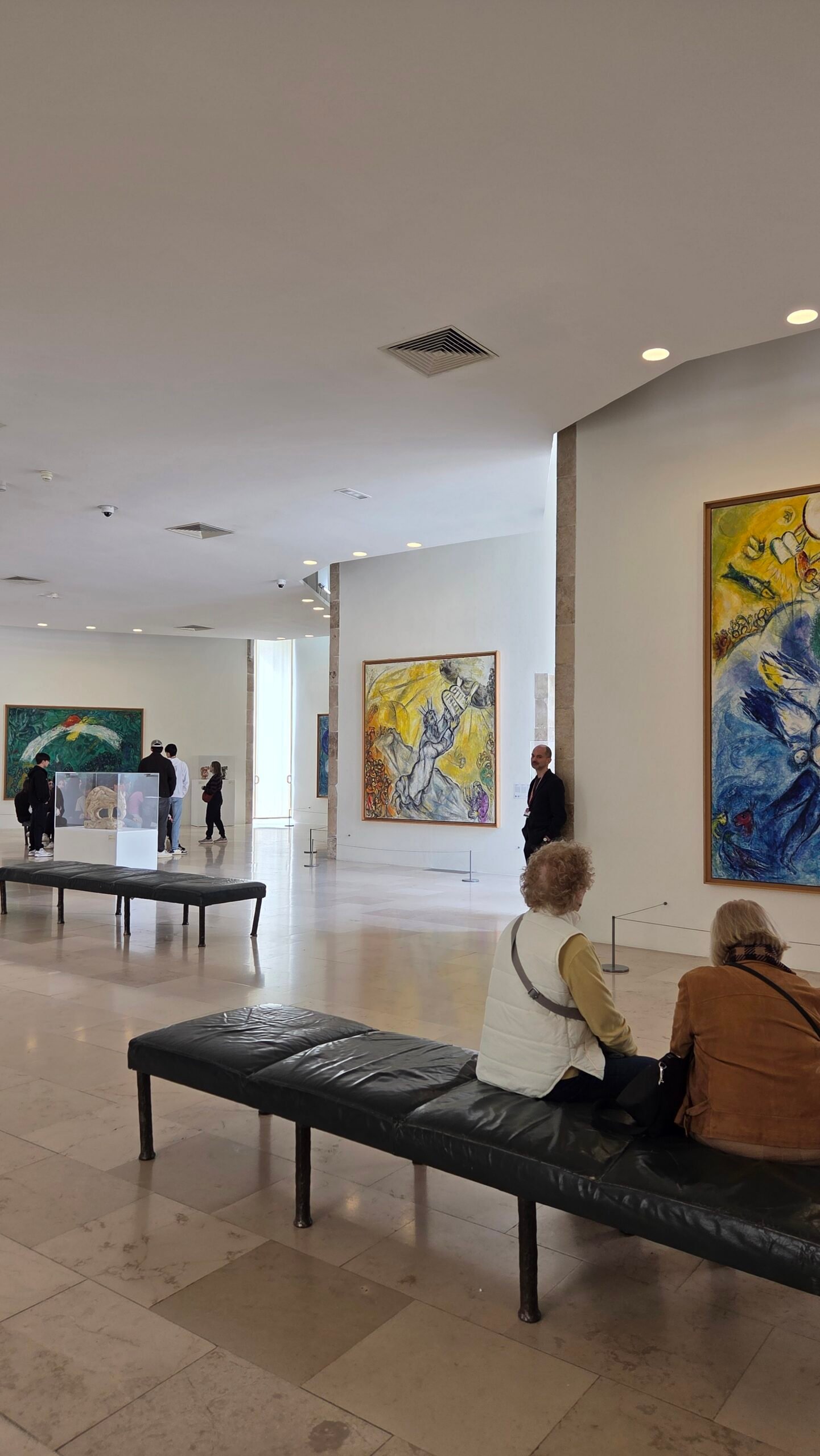 Gallery room at Musee national Marc Chagall with several large Biblical Message paintings on the walls