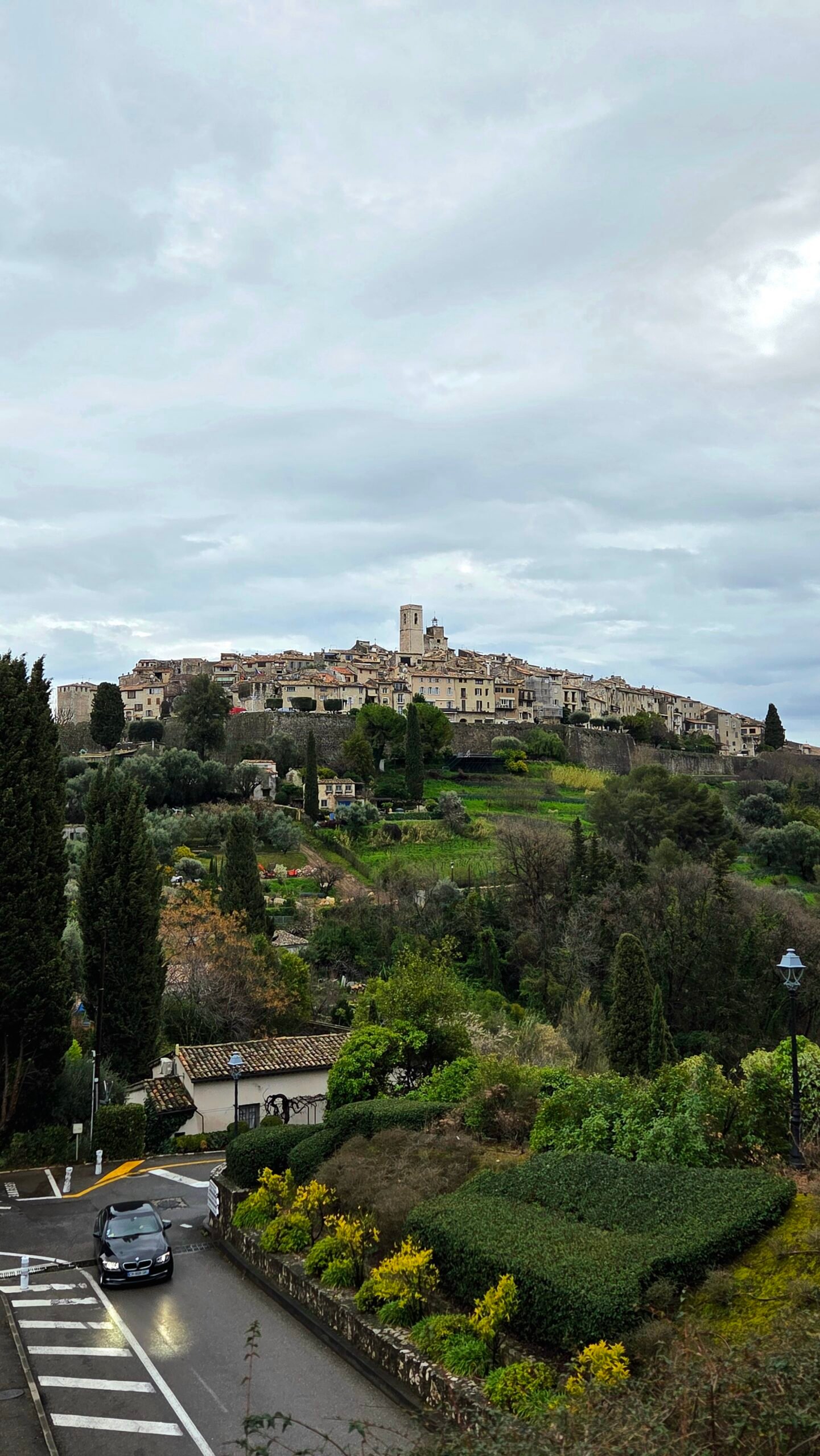 Panoramic view of the walled hilltop village of Saint-Paul-de-Vence