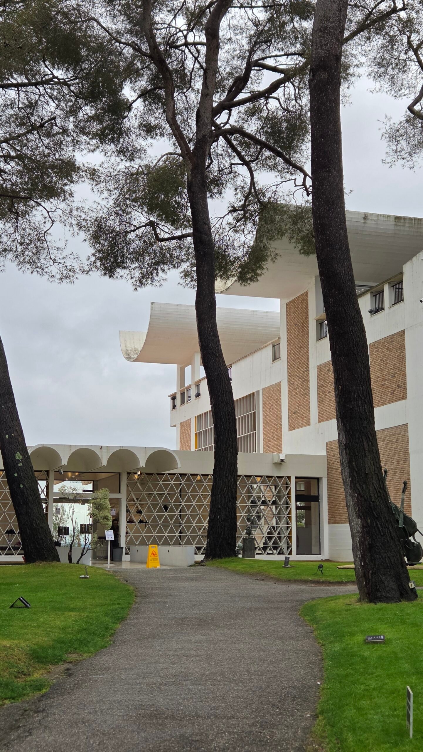 Modernist exterior of Fondation Maeght among pine trees, Saint-Paul-de-Vence